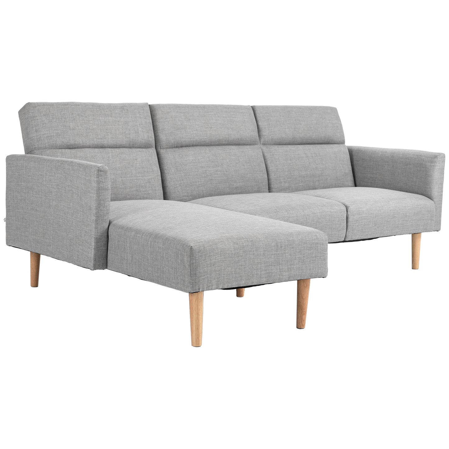 Canapea Extensibila pe Colt cu 3 Locuri din Tesatura Gri Reglabila Stil Scandinav
