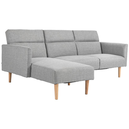 Canapea Extensibila pe Colt cu 3 Locuri din Tesatura Gri Reglabila Stil Scandinav