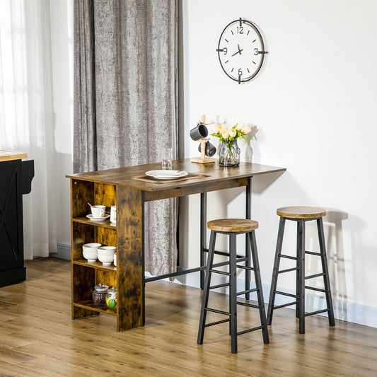 Masa de bar pliabil in stil industrial cu 3 rafturi, masa inalta din lemn si otel 120x76x91.4cm