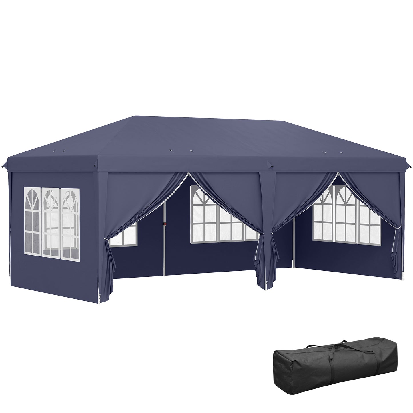 Foisor de gradina pliabil pentru exterior cu 6 panouri laterale, 585x295cm albastru