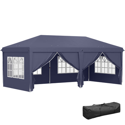 Foisor de gradina pliabil pentru exterior cu 6 panouri laterale, 585x295cm albastru
