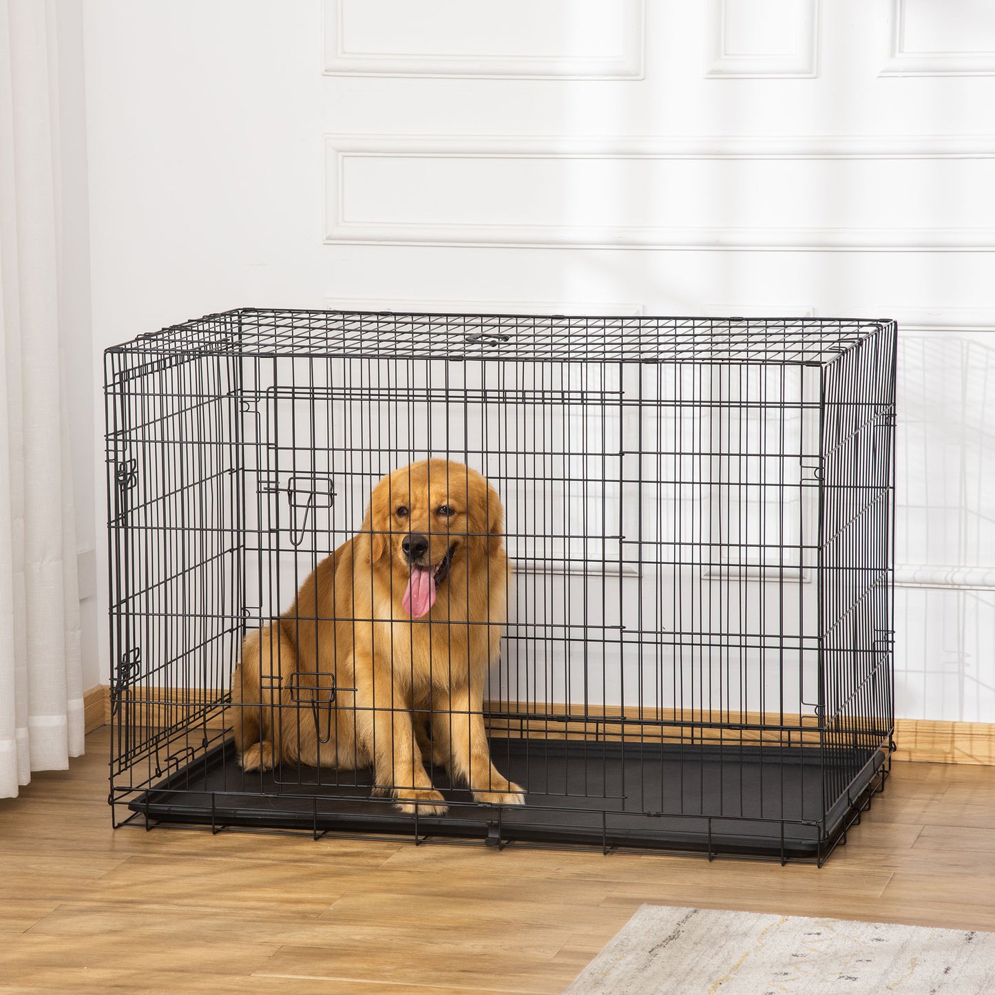 Cusca Transport Animale – Pliabila din Otel Negru, 122×77×82 cm