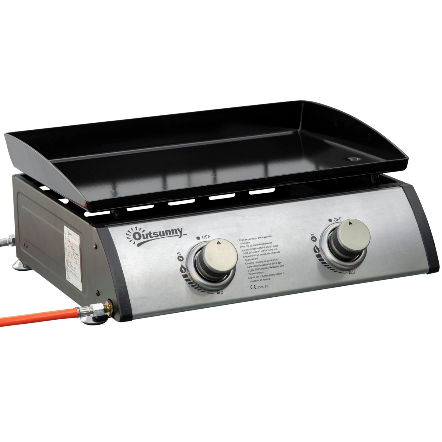 Gratar cu gaz si 2 arzatoare, BBQ antiaderent pentru masa cu picioare reglabile, putere 6kW, 48.5x46x21cm, negru