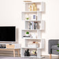 Bibliotecă Modernă cu 6 Rafturi, Design în Formă de S, Raft de Depozitare din Lemn pentru Living sau Birou, 80x24x191cm, Alb