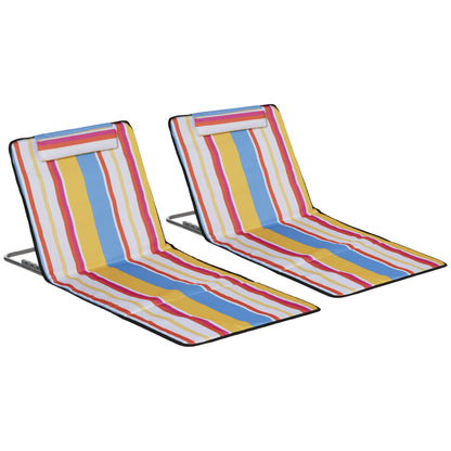 Set 2 Șezlonguri de Plajă Rabatabile cu Spătar Reglabil și Tetieră, 53x124x35-45 cm, Multicolor