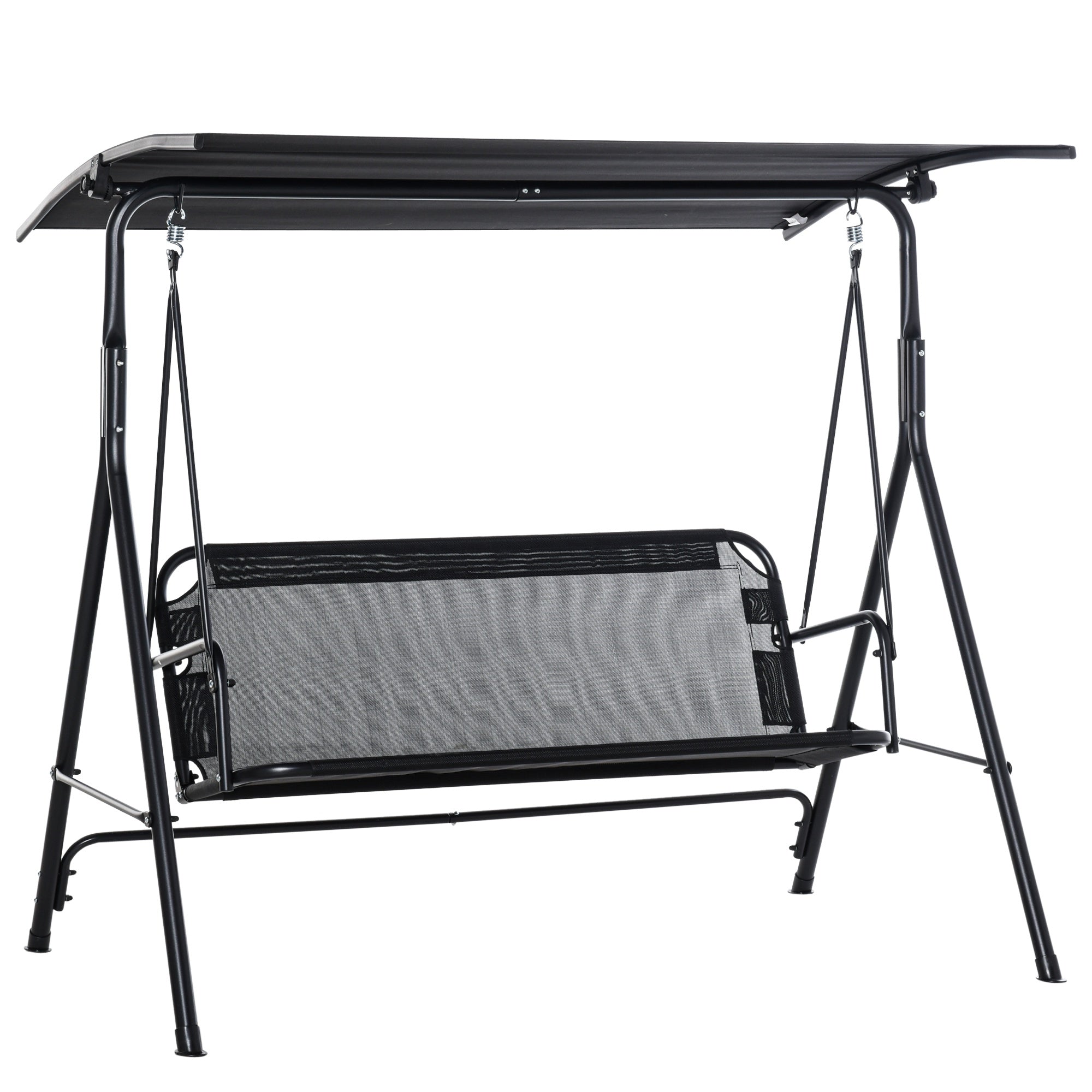 Leagan de Gradina cu 3 Locuri cu Acoperis Parasolar Reglabil Negru 172x110x155cm