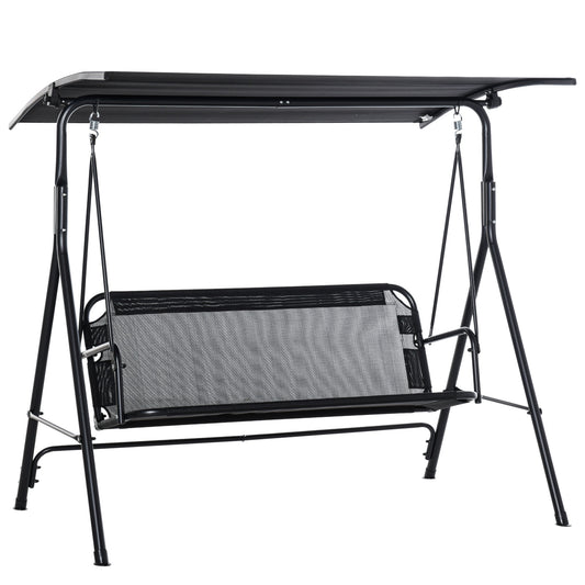 Leagan de Gradina cu 3 Locuri cu Acoperis Parasolar Reglabil Negru 172x110x155cm