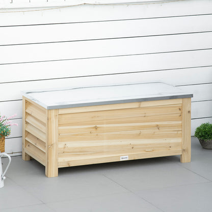 Ladă de Exterior de 155L din Lemn cu Capac din Metal și 2 Amortizoare, 110x50x50 cm, culoare Lemn