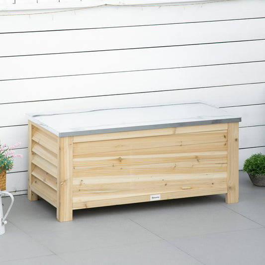 Ladă de Exterior de 155L din Lemn cu Capac din Metal și 2 Amortizoare, 110x50x50 cm, culoare Lemn