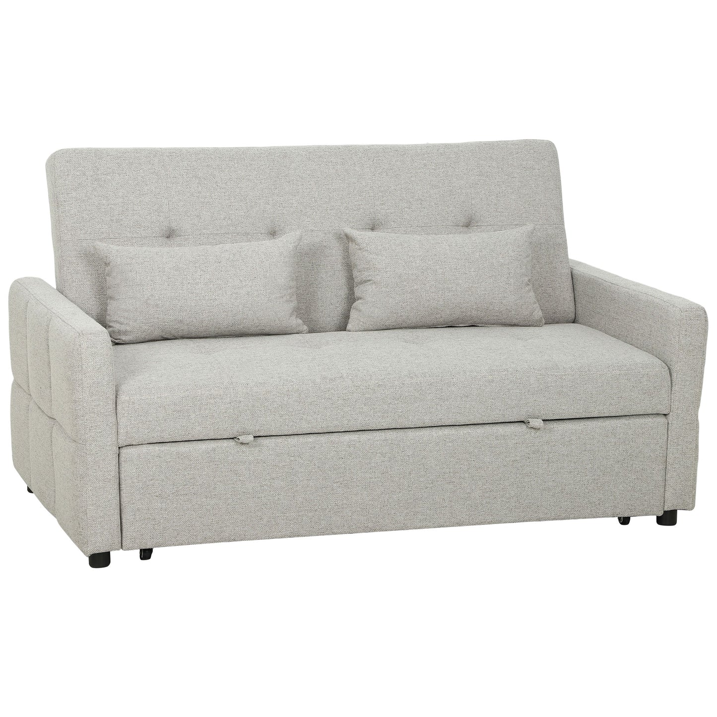 Canapea de 2 Locuri Convertibilă în Pat Clic Clac cu 2 Perne din Material Textil, Maro Deschis