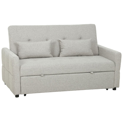 Canapea de 2 Locuri Convertibilă în Pat Clic Clac cu 2 Perne din Material Textil, Maro Deschis