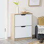 Dulap pentru Pantofi Slim, Economisitor de Spațiu, cu 2 Sertare pentru 8 Perechi de Pantofi, 62.5x26x81 cm, Lemn și Alb