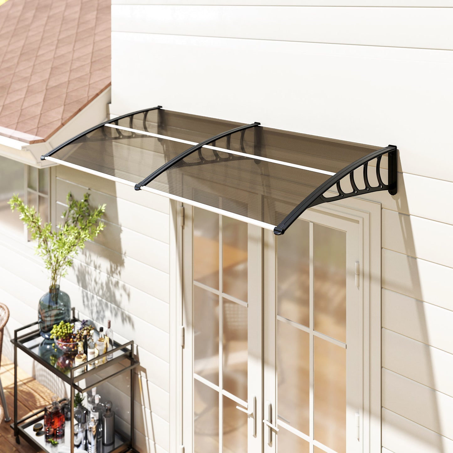 Copertina de exterior pentru ferestre si usi, din policarbonat si aluminiu, 200x96x27cm – maro