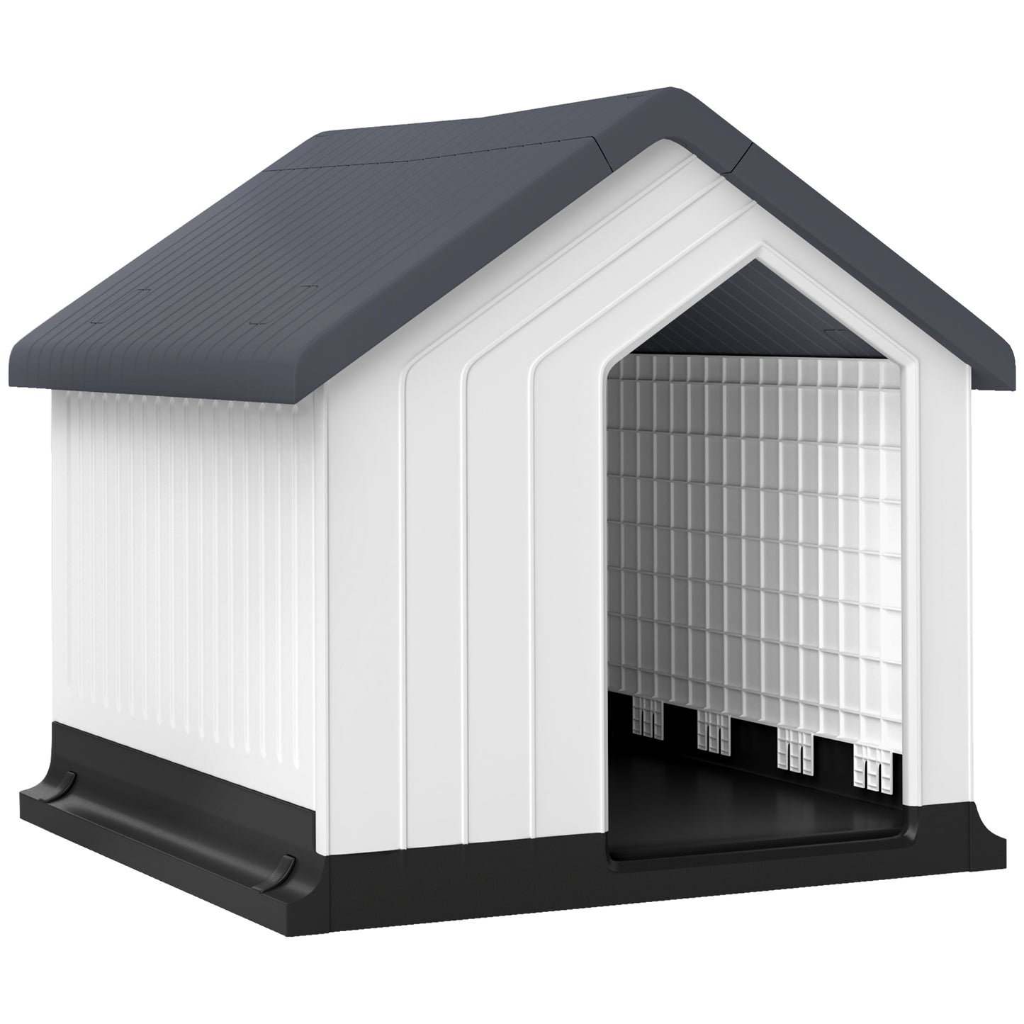 Niche pentru câine pentru exterior, adăpost impermeabil cu fereastră, din plastic, 62lungime x 61Lățime x 60Înălțime cm, gri