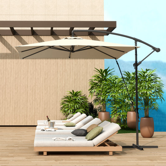 Umbrelă de Grădină Suspendată 2.47x2.47 m, Umbrelă de Exterior cu Bază în Cruce, Corzi Antivânt, Bej