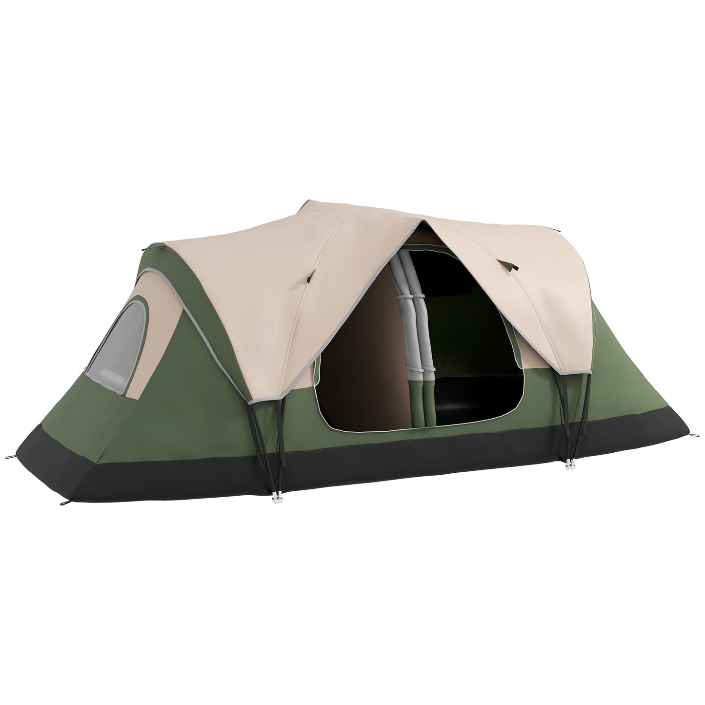 Cort de Camping pentru 6 Persoane cu 2 Camere Separate, Poliester și Fibră de Sticlă, 450x215x180 cm, Verde Închis