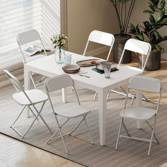 Set de 6 Scaune Pliabile din PP cu Orificii de Drenaj, Scaune Economice Portabile din Oțel, Scaun Pliabil pentru Interior, Casă, Birou, Bucătărie, Evenimente, 45x49x79,5 cm, Alb