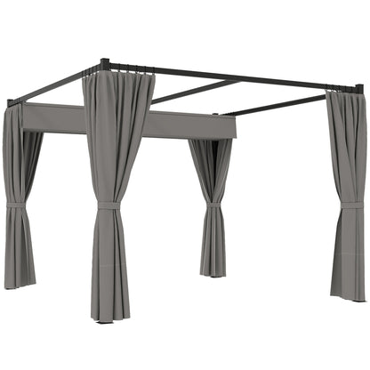 Pergolă de Grădină cu Acoperiș Retractabil și Draperii, din Metal și Poliester, 300x300x227 cm, Gri Deschis