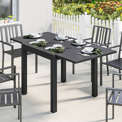 Masă de Grădină Extensibilă cu Șipci pentru 4-6 Persoane, din Aluminiu, 80-160x80x75 cm, Neagră