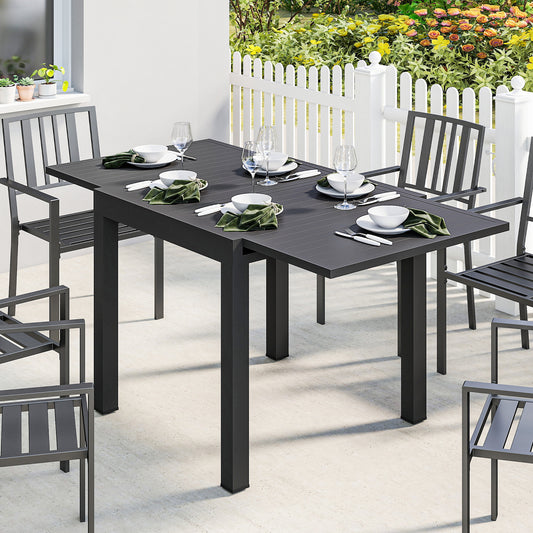 Masă de Grădină Extensibilă cu Șipci pentru 4-6 Persoane, din Aluminiu, 80-160x80x75 cm, Neagră