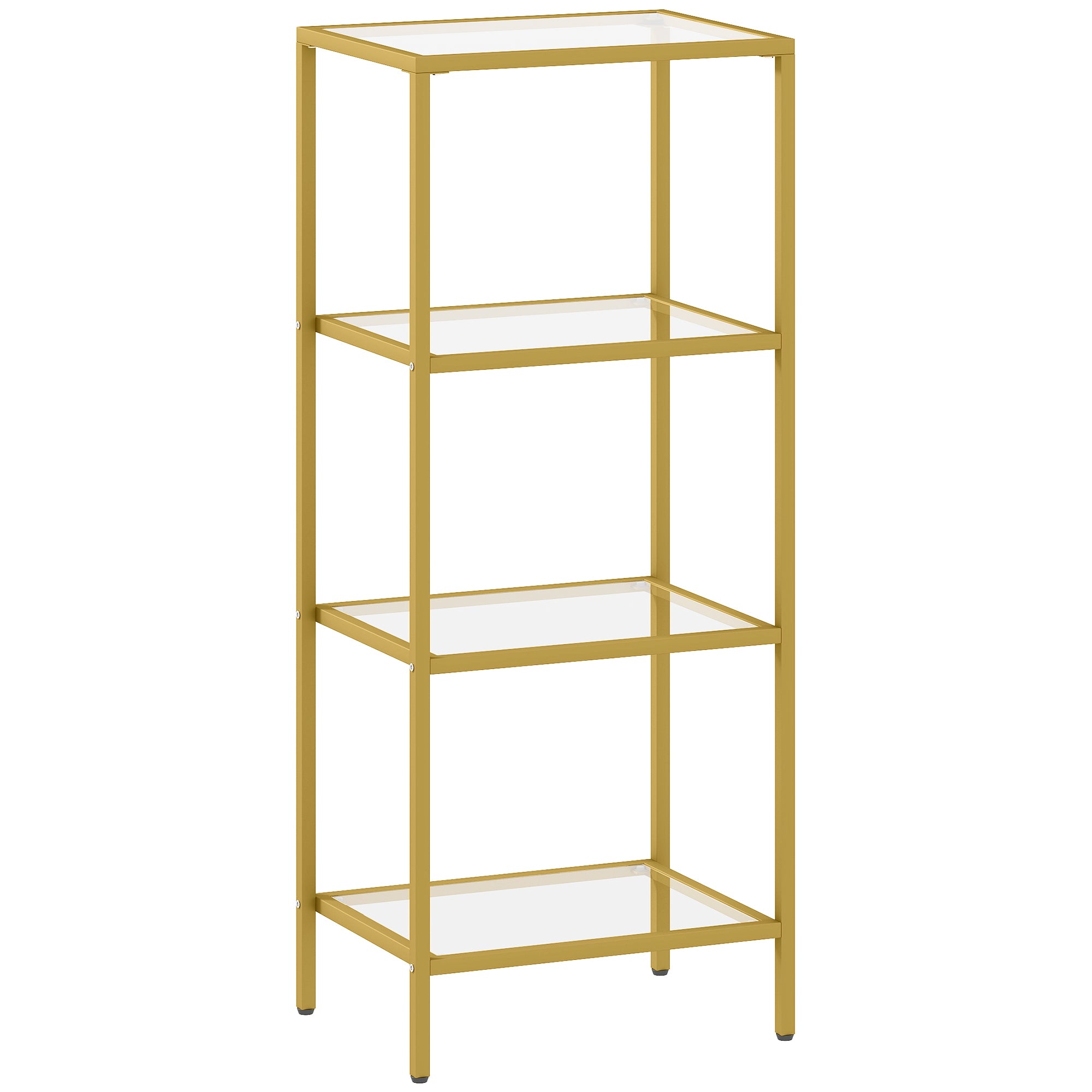 Raft cu 4 Niveluri Minimal din Metal și Sticlă Temperată, 40x30x96,5 cm, culoare Aurie