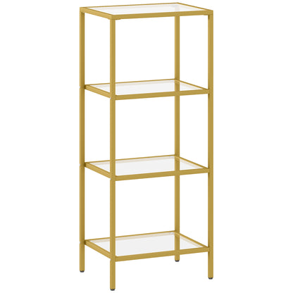 Raft cu 4 Niveluri Minimal din Metal și Sticlă Temperată, 40x30x96,5 cm, culoare Aurie