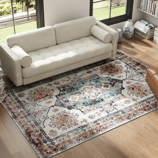 Covor Vintage Antiderapant și Lavabil cu Fir Scurt pentru Living și Dormitor, 230x160 cm, Multicolor