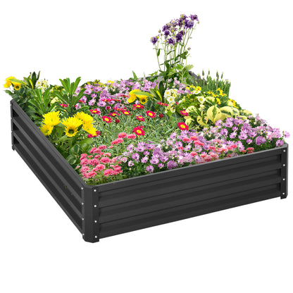 Pat de Gradina Inaltat Galvanizat de 120x120x30cm, Jardiniera Pat Inaltat cu Cadru din Otel pentru Legume, Flori, Plante si Plante Aromatice, Gri