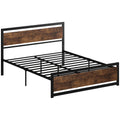 Cadru Pat Matrimonial din Lemn si Otel cu Sipci in Stil Industrial 160x200cm