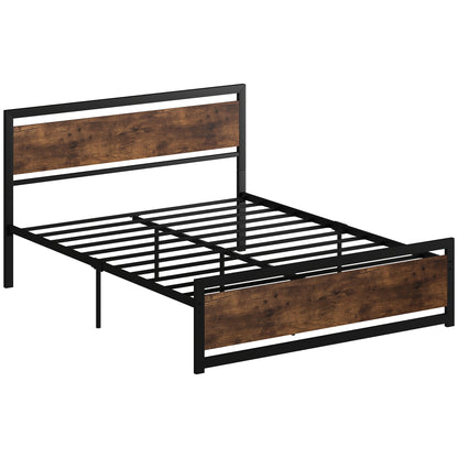 Cadru Pat Matrimonial din Lemn si Otel cu Sipci in Stil Industrial 160x200cm