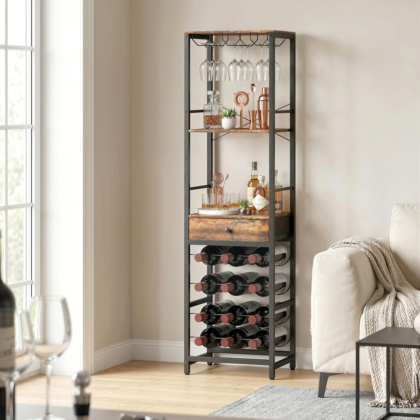 Dulap de Bar, Mobilier de Bar cu Sertar și Suport pentru Pahare, Maro Rustic