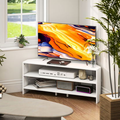 Comodă TV de Colț 47" max cu 2 Rafturi Deschise din Lemn Alb