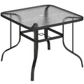 Masă de grădină pătrată pentru 4 persoane cu blat din sticlă și orificiu pentru umbrelă Ø54 mm, negru