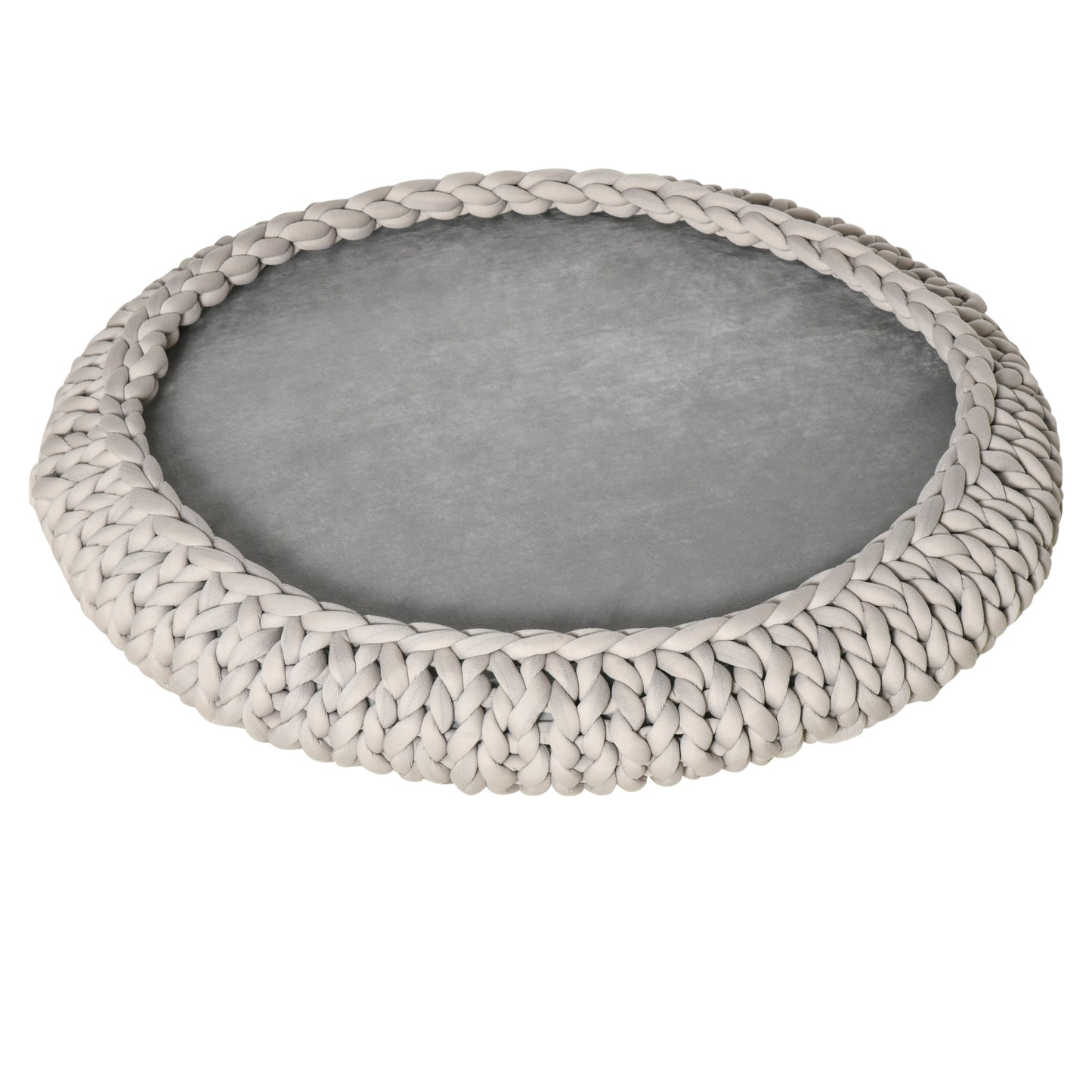 Culcus pentru Caini si Pisici  Rotund cu Margini Ridicate si Perna, Patut pentru Caini Capitonat Efect Catifea, Φ93x15cm, Gri