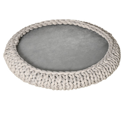 Culcus pentru Caini si Pisici  Rotund cu Margini Ridicate si Perna, Patut pentru Caini Capitonat Efect Catifea, Φ93x15cm, Gri
