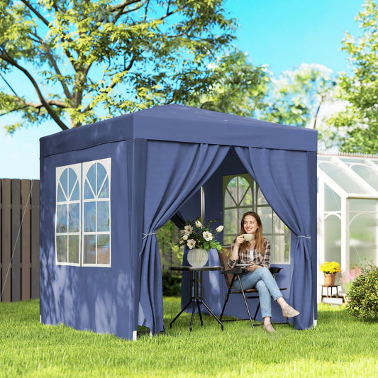 Foișor Pliabil Pop-Up 2x2 m cu 4 Pereți Detașabili din Poliester și Oțel, Albastru
