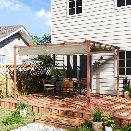 Gazebo Pergolă cu Acoperiș Retractabil, Cuie și Șuruburi, din Poliester și Aluminiu, 382x300x232 cm, Culoare Lemn