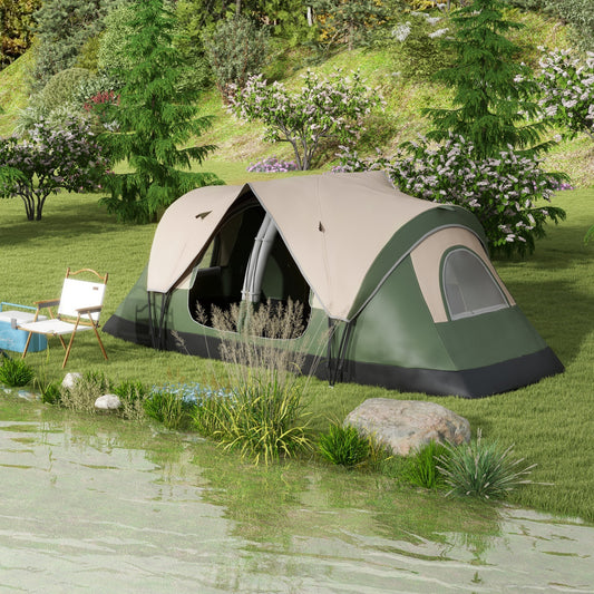 Cort de Camping pentru 6 Persoane cu 2 Camere Separate, Poliester și Fibră de Sticlă, 450x215x180 cm, Verde Închis