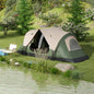 Cort de Camping pentru 6 Persoane cu 2 Camere Separate, Poliester și Fibră de Sticlă, 450x215x180 cm, Verde Închis