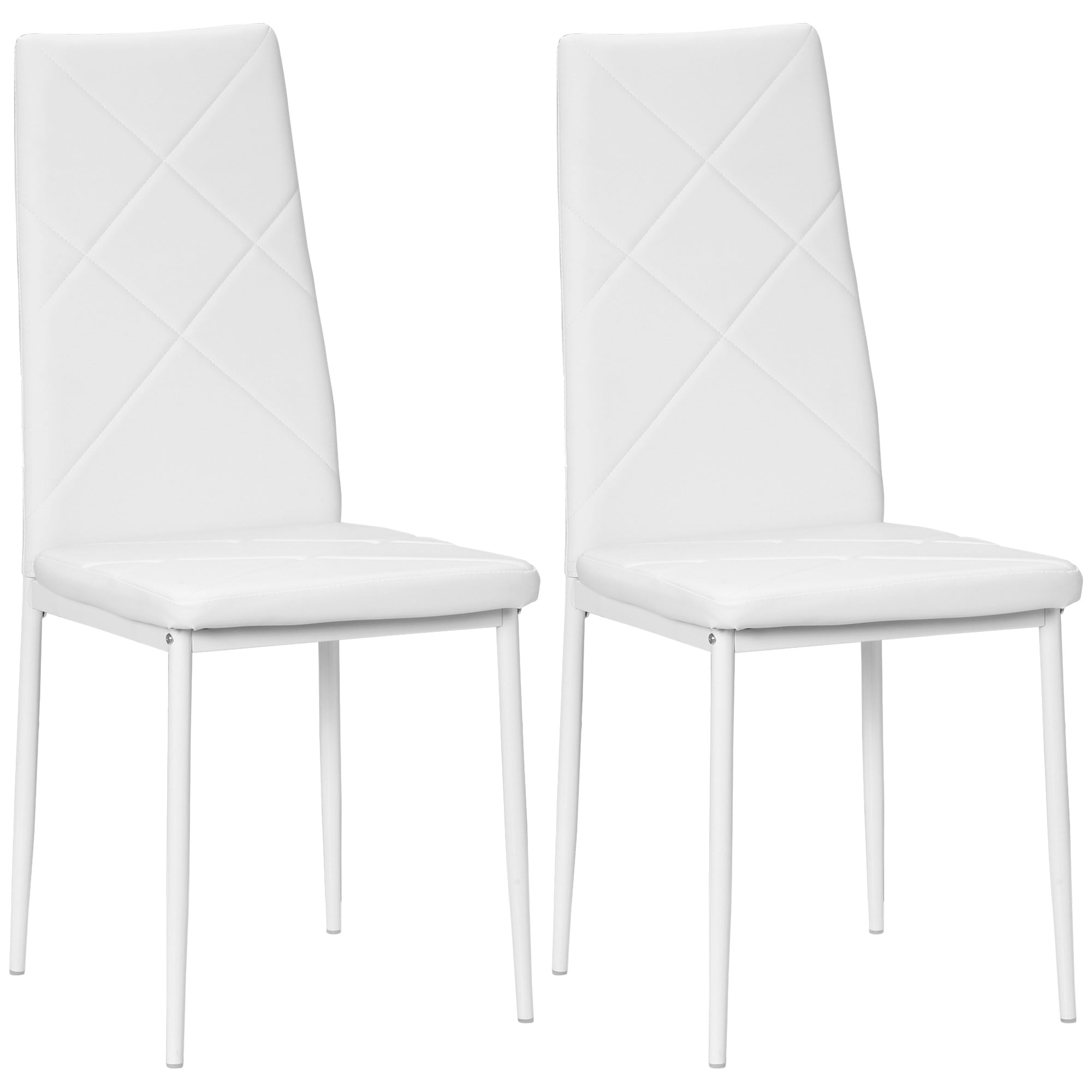 Set de 2 Scaune de Dining Moderne cu Spătar Înalt din Piele Ecologică și Oțel, 41x50x97 cm, Alb