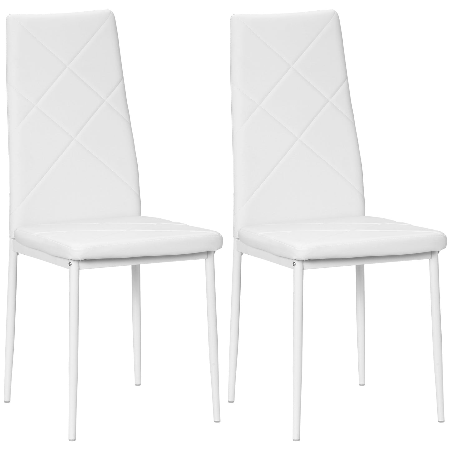 Set de 2 Scaune de Dining Moderne cu Spătar Înalt din Piele Ecologică și Oțel, 41x50x97 cm, Alb