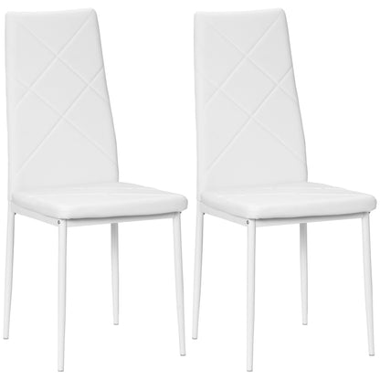 Set de 2 Scaune de Dining Moderne cu Spătar Înalt din Piele Ecologică și Oțel, 41x50x97 cm, Alb