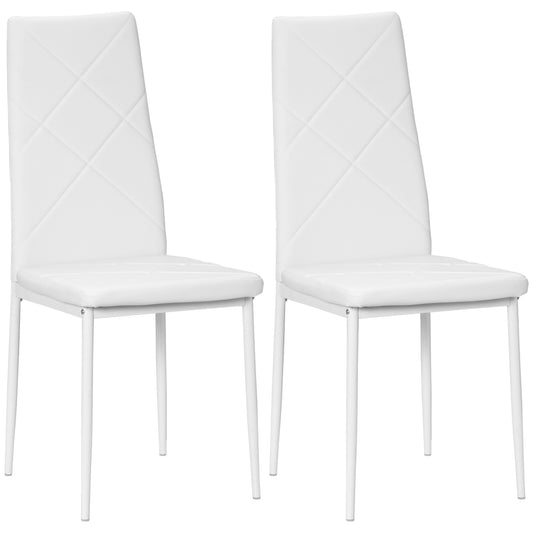 Set de 2 Scaune de Dining Moderne cu Spătar Înalt din Piele Ecologică și Oțel, 41x50x97 cm, Alb