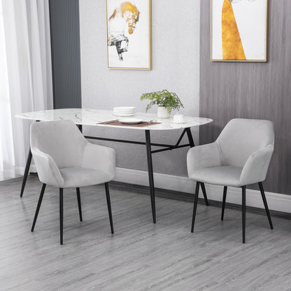Set de 2 scaune de sufragerie, decorative din material textil din catifea, gri deschis