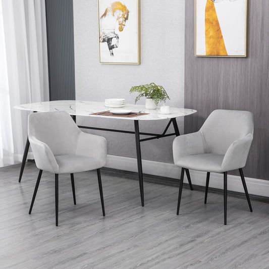 Set de 2 scaune de sufragerie, decorative din material textil din catifea, gri deschis