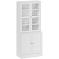 Mobilier de Bibliotecă cu 2 Dulapuri, Rafturi Regulabile și Uși din Sticlă, 76x40x178.5 cm, Alb