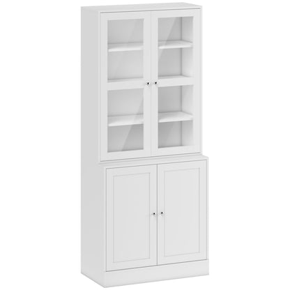 Mobilier de Bibliotecă cu 2 Dulapuri, Rafturi Regulabile și Uși din Sticlă, 76x40x178.5 cm, Alb