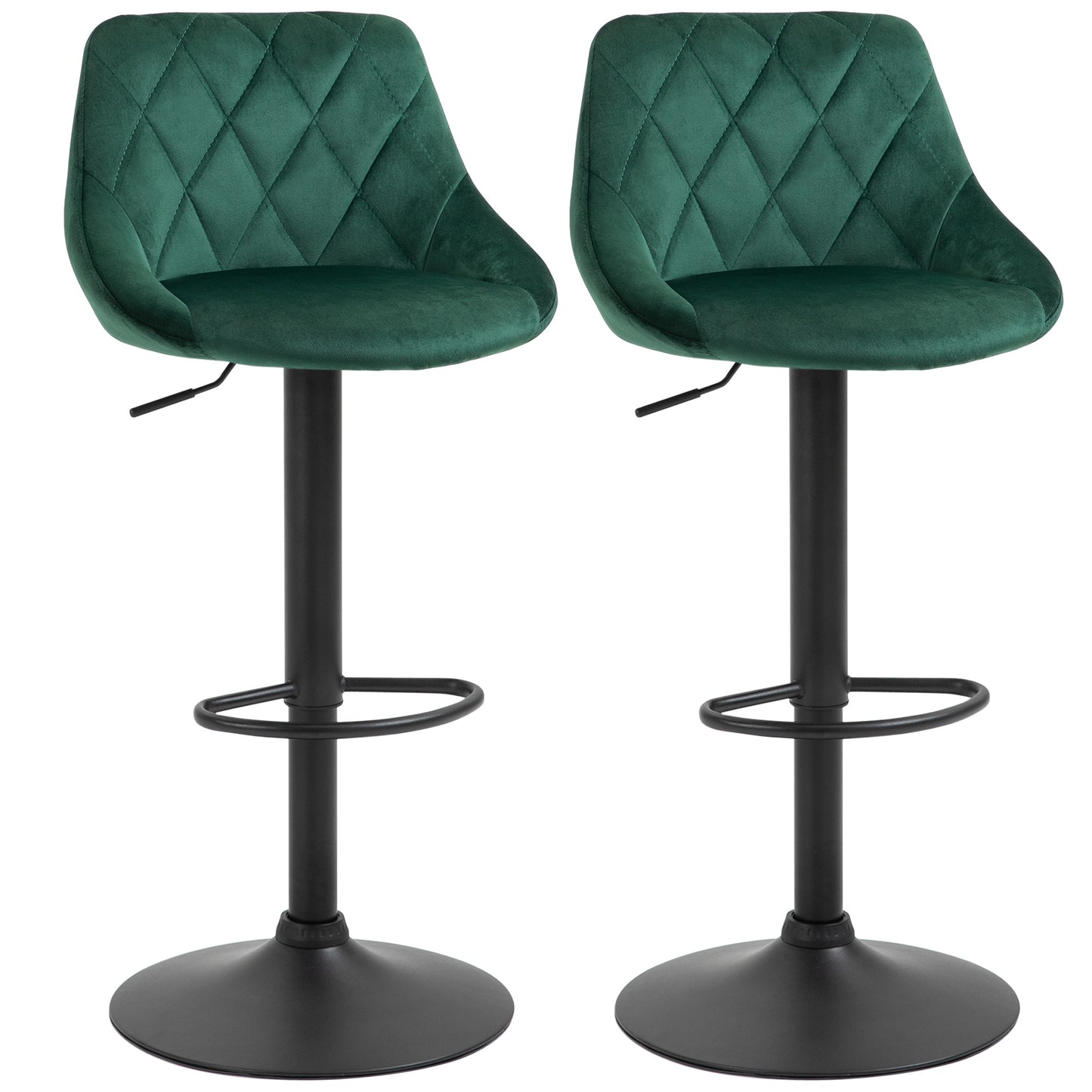 Set 2 Scaune Bar – Catifea Verde, Pivotante & Reglabile