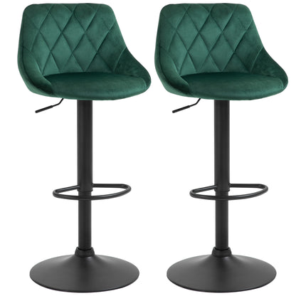 Set 2 Scaune Bar – Catifea Verde, Pivotante & Reglabile