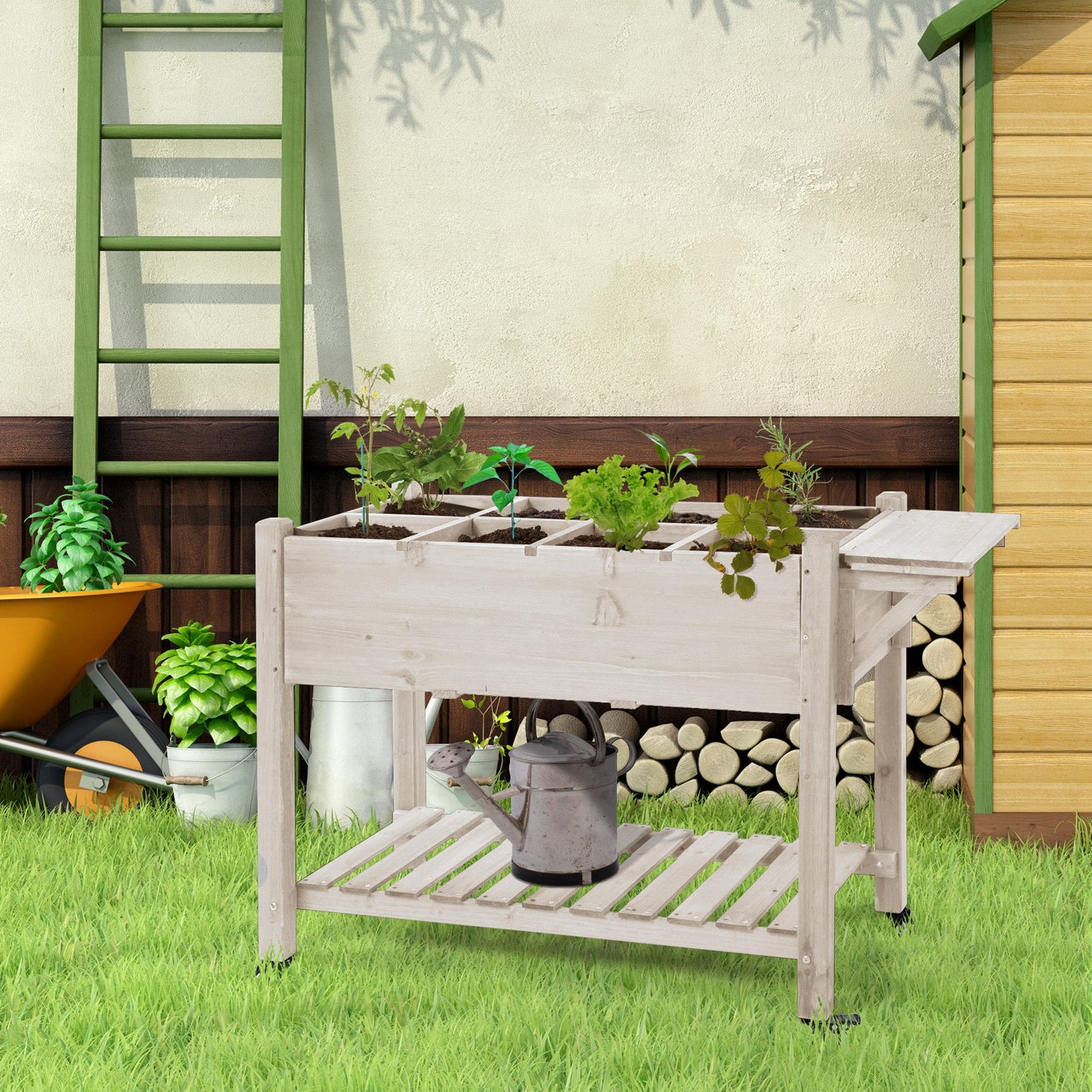 Jardiniera din lemn pentru gradina, 123x54x74cm, maro